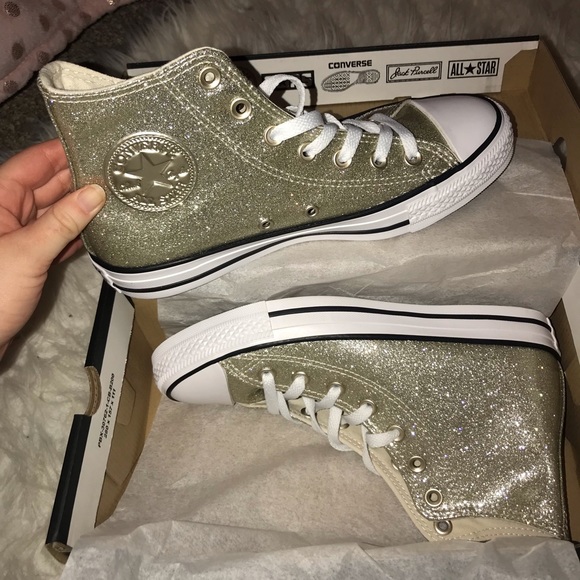 Converse Shoes - Light Gold High-Top Glitter Converse